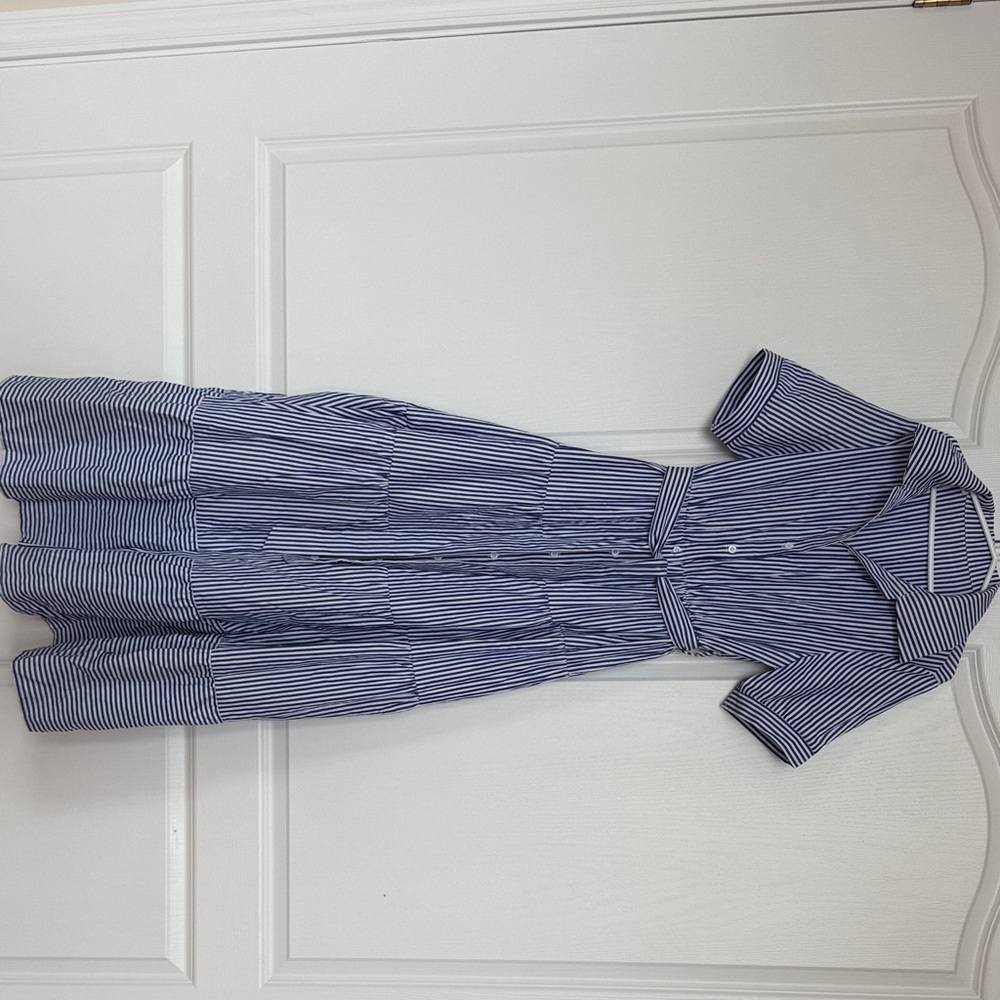 Striped Blue and White Midi Button Down Dress